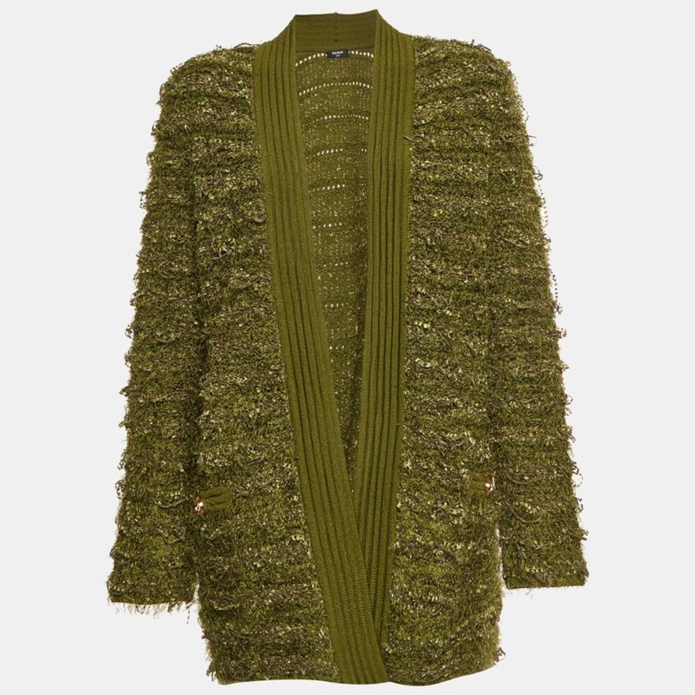 Balmain Green Tweed Longline Cardigan M